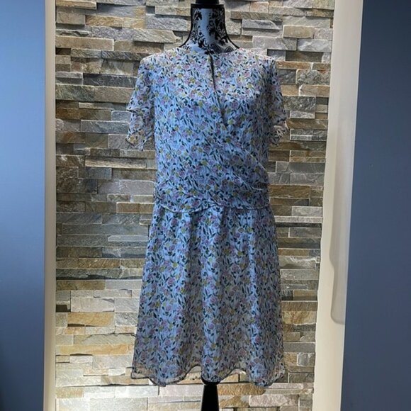 Sam Edelman Ruffle Sleeve Patterned Drape Floral Dress - Picture 1 of 14